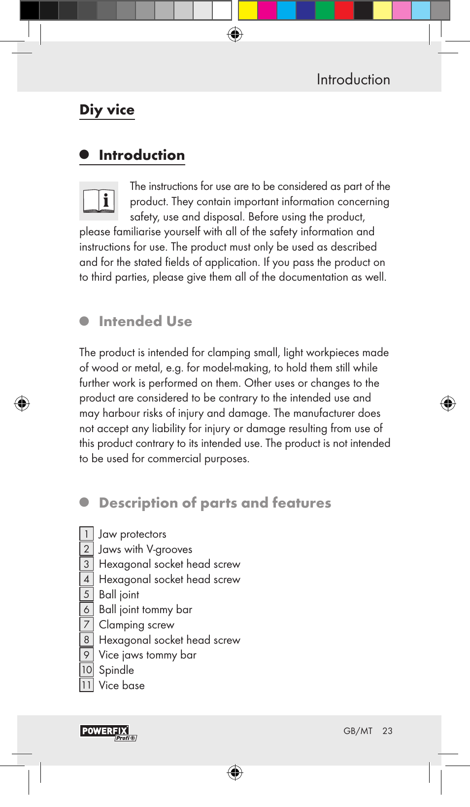 Introduction, Diy vice, Intended use | Description of parts and features | Powerfix VACUUM BASE VICE A User Manual | Page 21 / 31