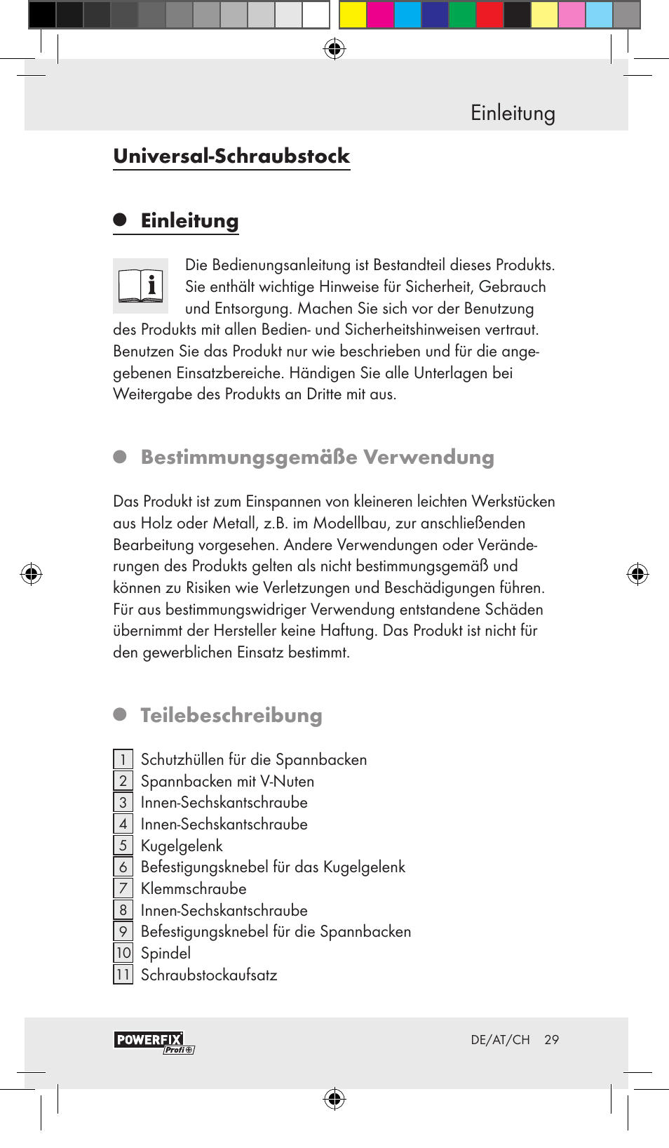 Einleitung, Universal-schraubstock, Bestimmungsgemäße verwendung | Teilebeschreibung | Powerfix VACUUM BASE VICE A User Manual | Page 27 / 31