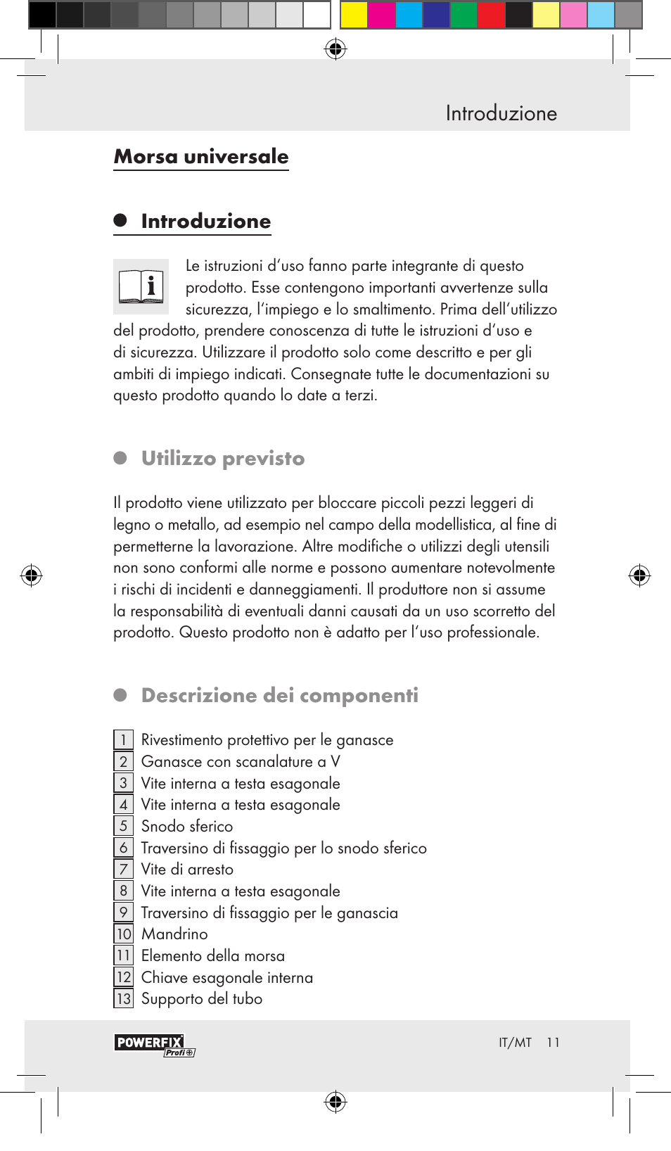 Introduzione, Morsa universale, Utilizzo previsto | Descrizione dei componenti | Powerfix VACUUM BASE VICE A User Manual | Page 9 / 31