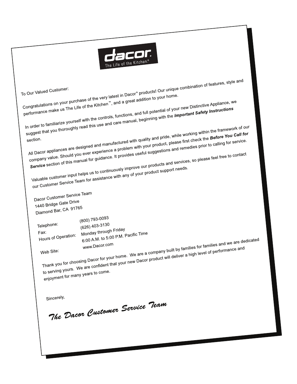 Dacor OF24RS User Manual | Page 2 / 12