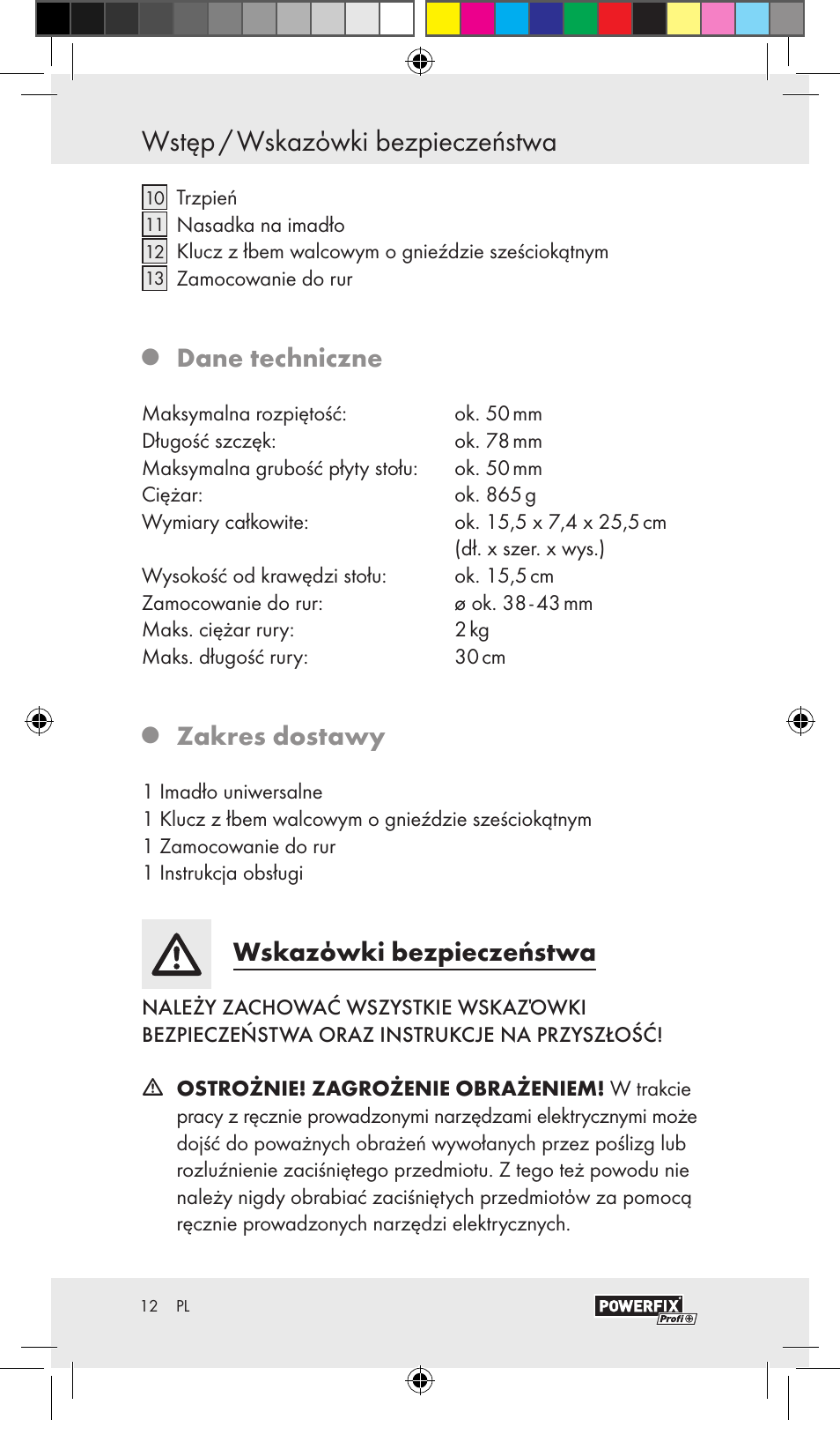 Wstęp / wskazόwki bezpieczeństwa, Dane techniczne, Zakres dostawy | Wskazόwki bezpieczeństwa | Powerfix VACUUM BASE VICE A User Manual | Page 10 / 43