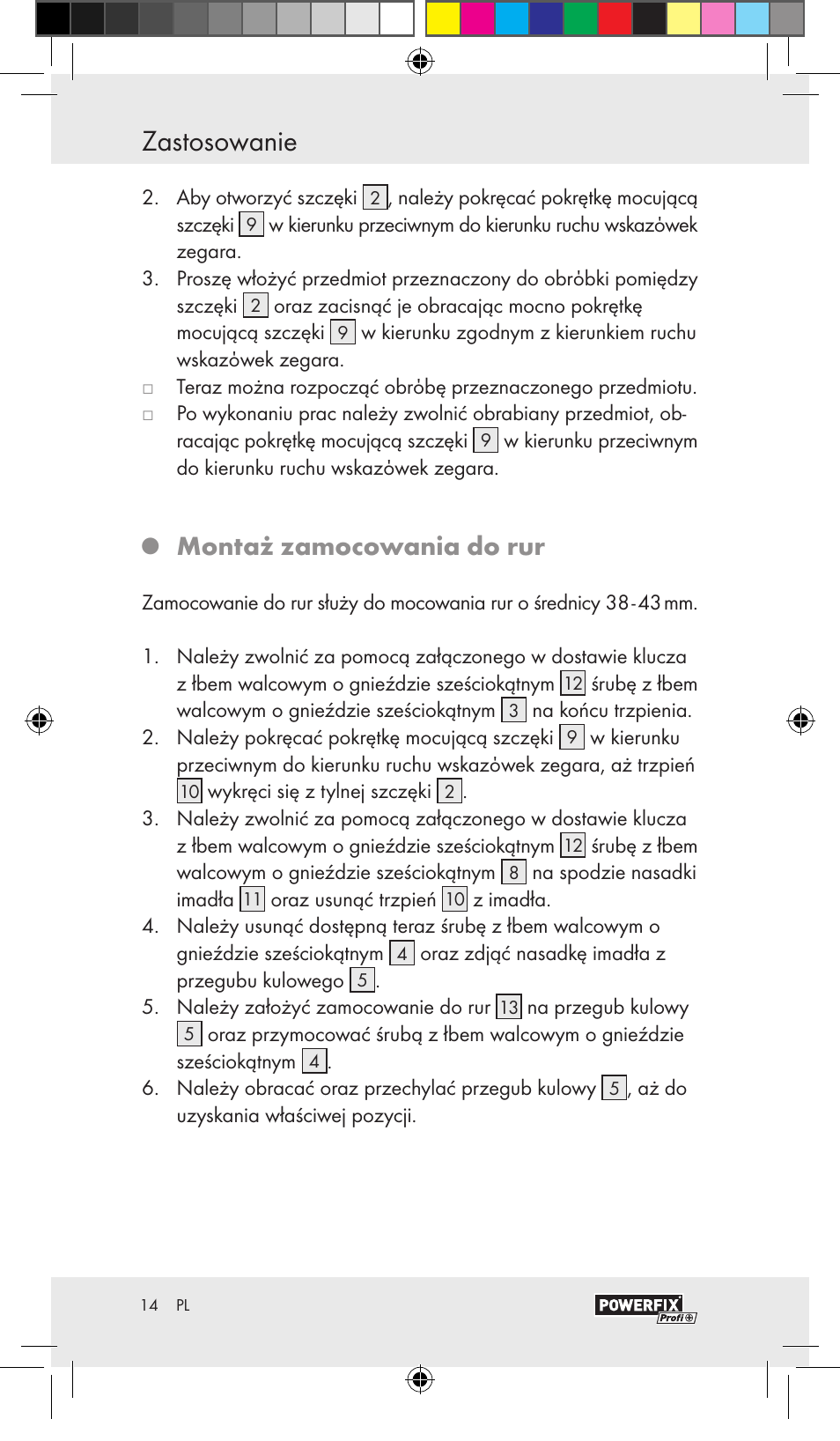 Zastosowanie, Montaż zamocowania do rur | Powerfix VACUUM BASE VICE A User Manual | Page 12 / 43