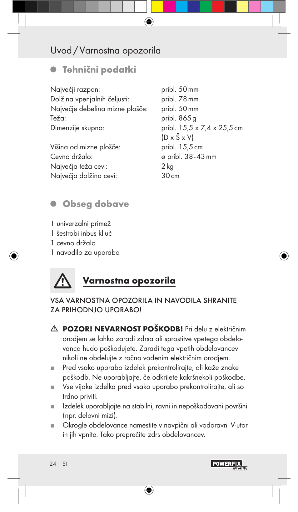 Uvod / varnostna opozorila, Tehnični podatki, Obseg dobave | Varnostna opozorila | Powerfix VACUUM BASE VICE A User Manual | Page 22 / 43