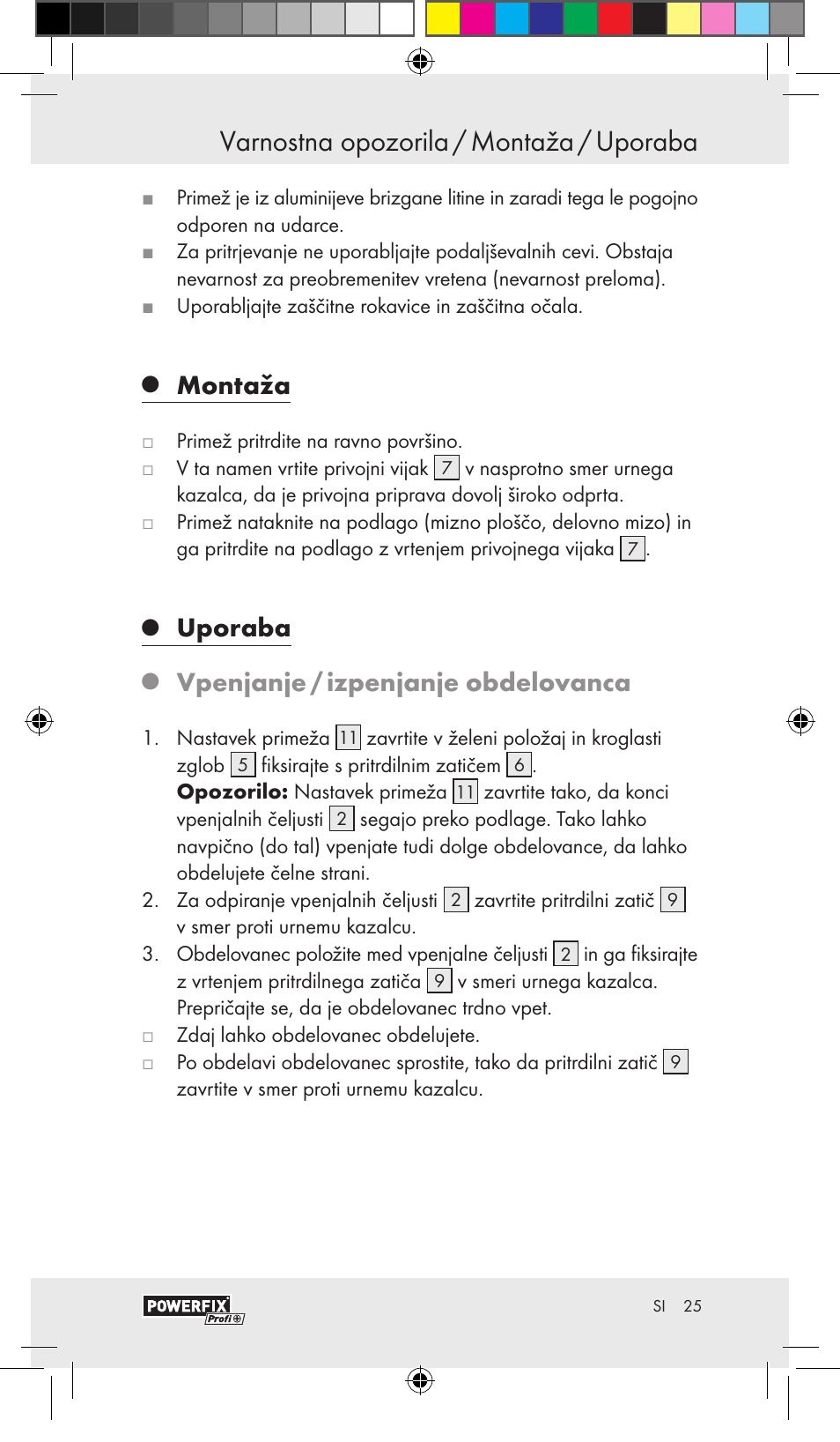 Varnostna opozorila / montaža / uporaba, Montaža, Uporaba | Vpenjanje / izpenjanje obdelovanca | Powerfix VACUUM BASE VICE A User Manual | Page 23 / 43