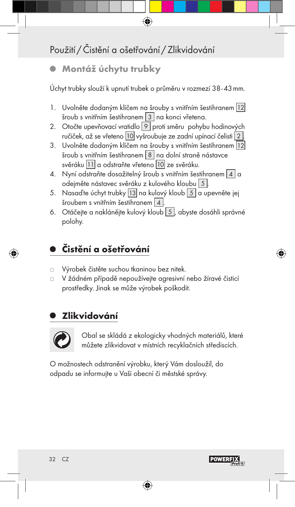 Použití / čistění a ošetřování / zlikvidování, Montáž úchytu trubky, Čistění a ošetřování | Zlikvidování | Powerfix VACUUM BASE VICE A User Manual | Page 30 / 43