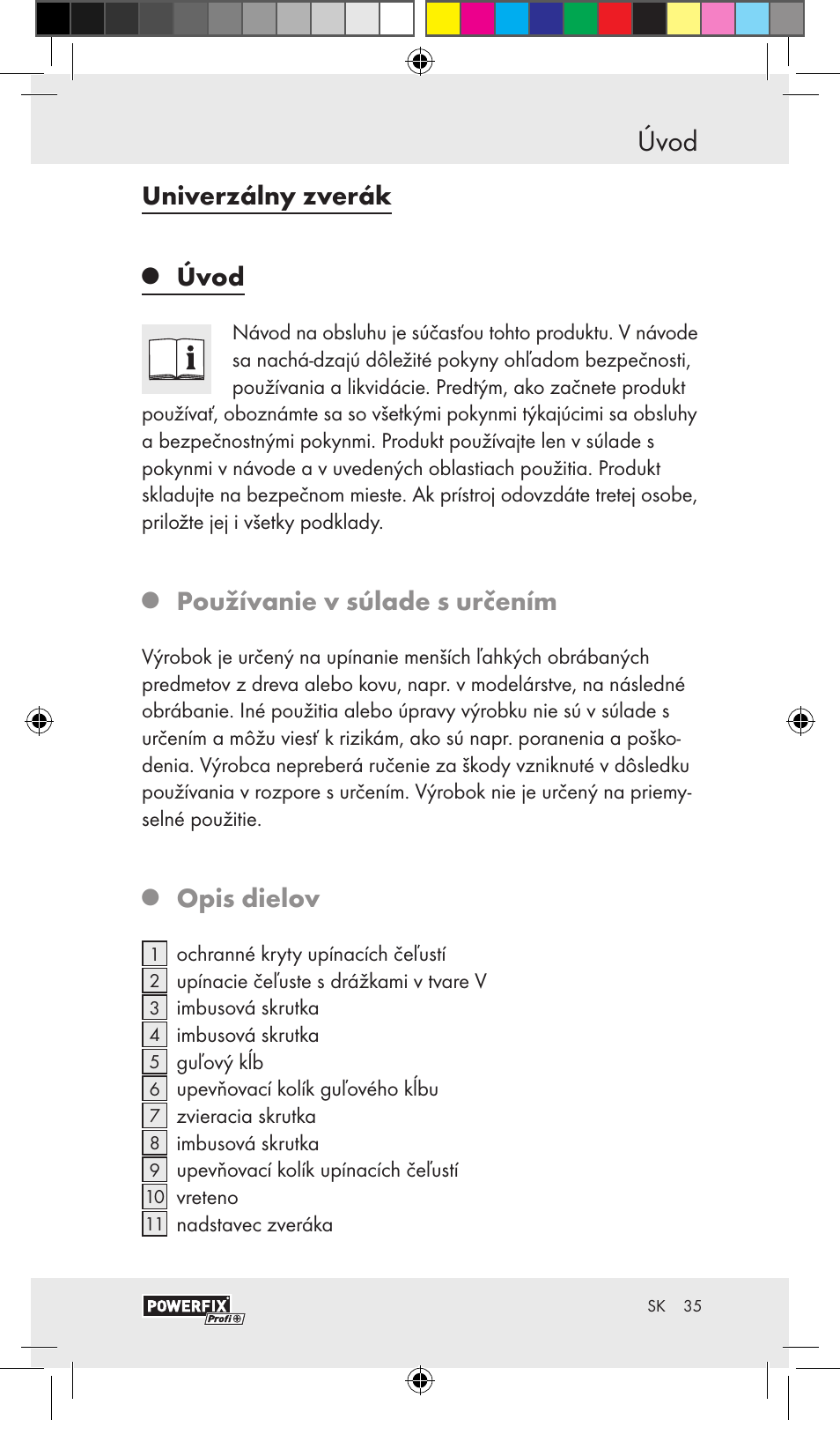 Úvod, Univerzálny zverák, Používanie v súlade s určením | Opis dielov | Powerfix VACUUM BASE VICE A User Manual | Page 33 / 43