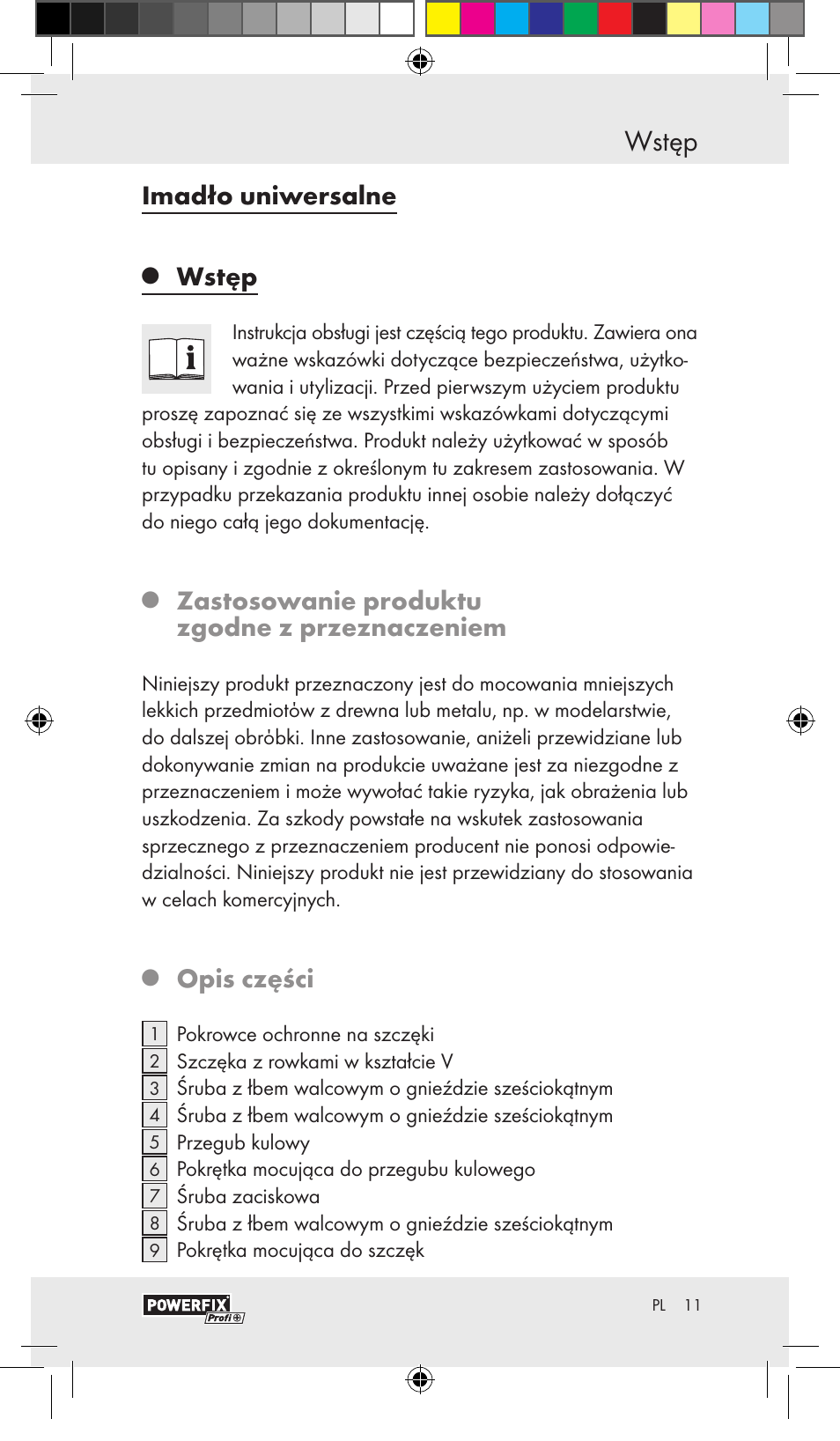 Wstęp, Imadło uniwersalne, Zastosowanie produktu zgodne z przeznaczeniem | Opis części | Powerfix VACUUM BASE VICE A User Manual | Page 9 / 43