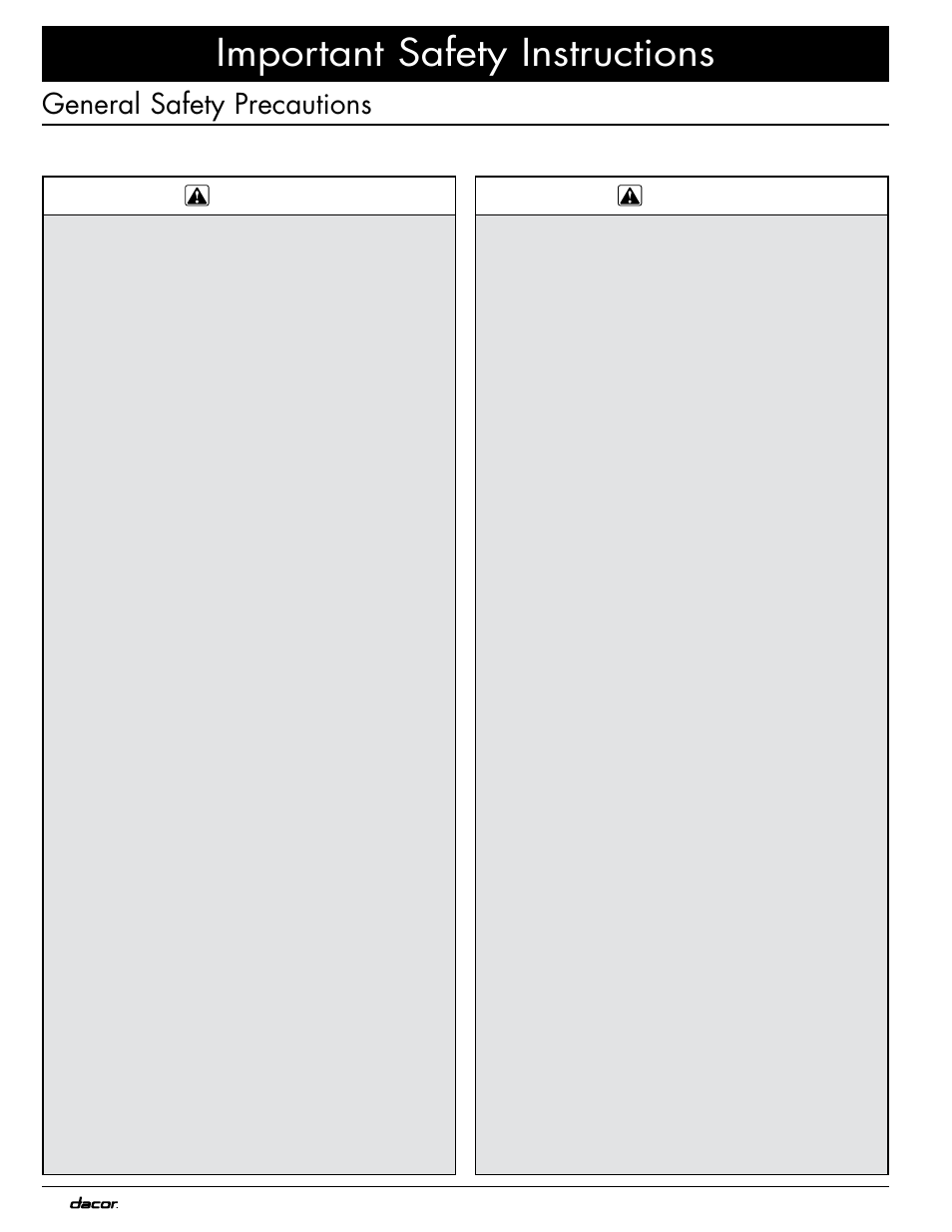 Important safety instructions, General safety precautions | Dacor MOV230 User Manual | Page 4 / 20