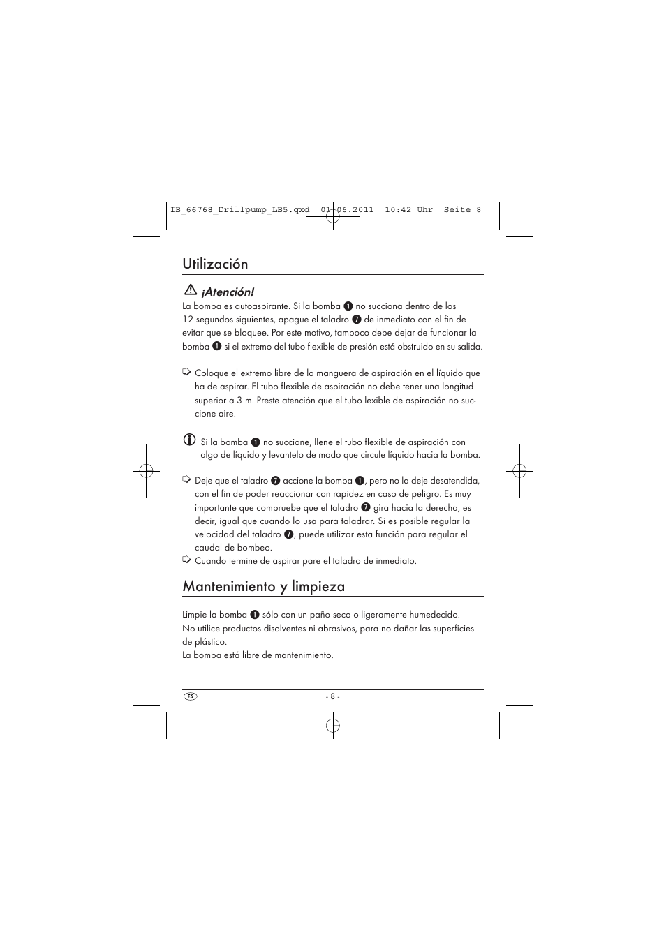 Utilización, Mantenimiento y limpieza | Powerfix DRILL PUMP User Manual | Page 10 / 52