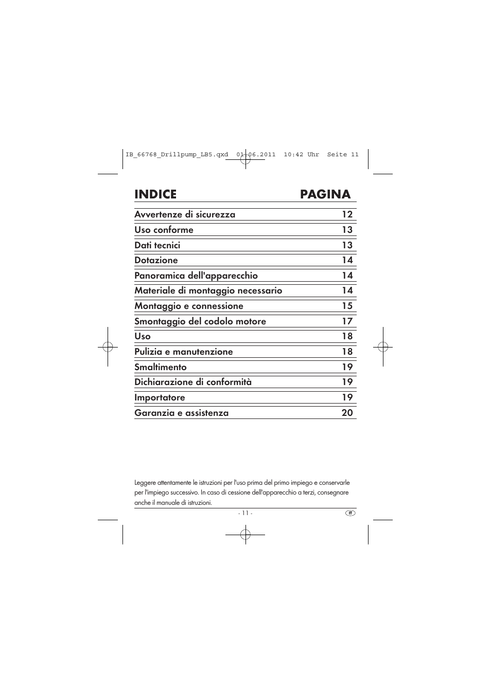 Indice pagina | Powerfix DRILL PUMP User Manual | Page 13 / 52