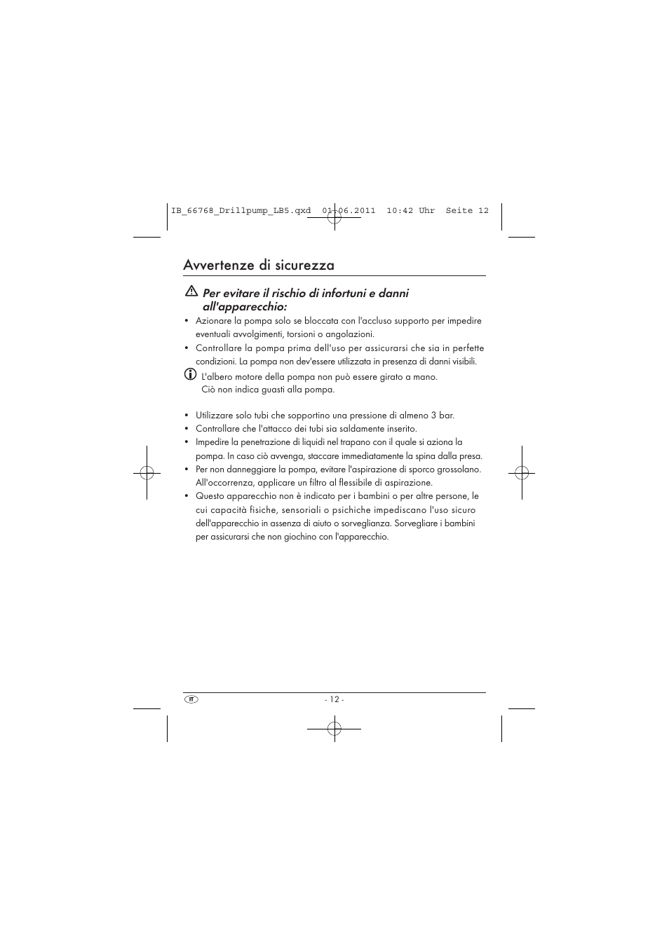 Avvertenze di sicurezza | Powerfix DRILL PUMP User Manual | Page 14 / 52