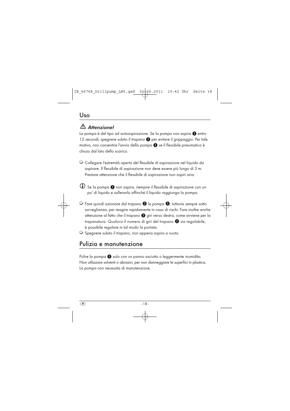 Pulizia e manutenzione | Powerfix DRILL PUMP User Manual | Page 20 / 52