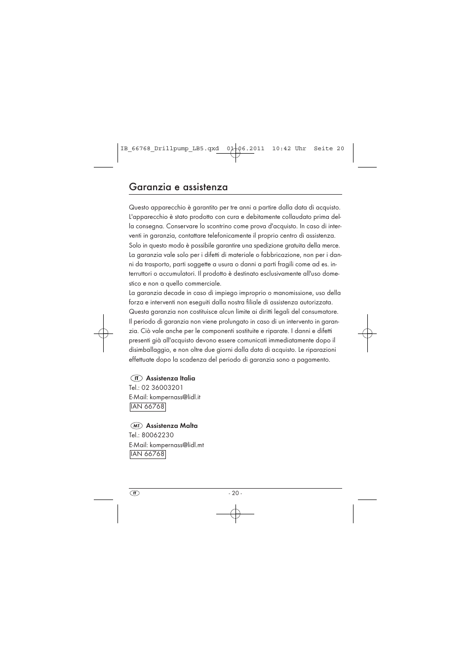 Garanzia e assistenza | Powerfix DRILL PUMP User Manual | Page 22 / 52