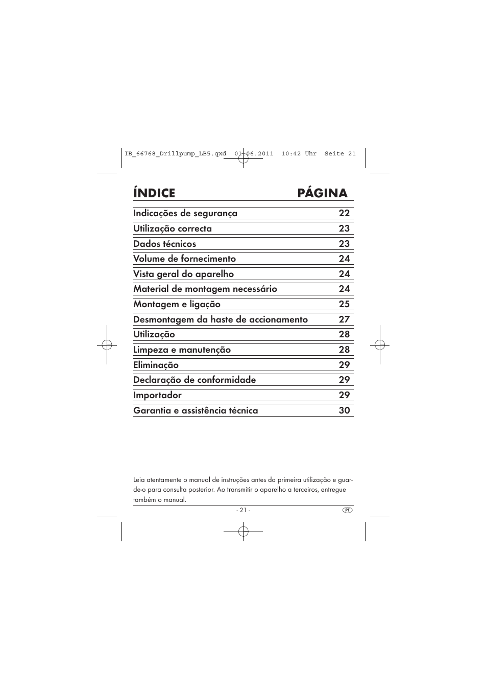Índice página | Powerfix DRILL PUMP User Manual | Page 23 / 52