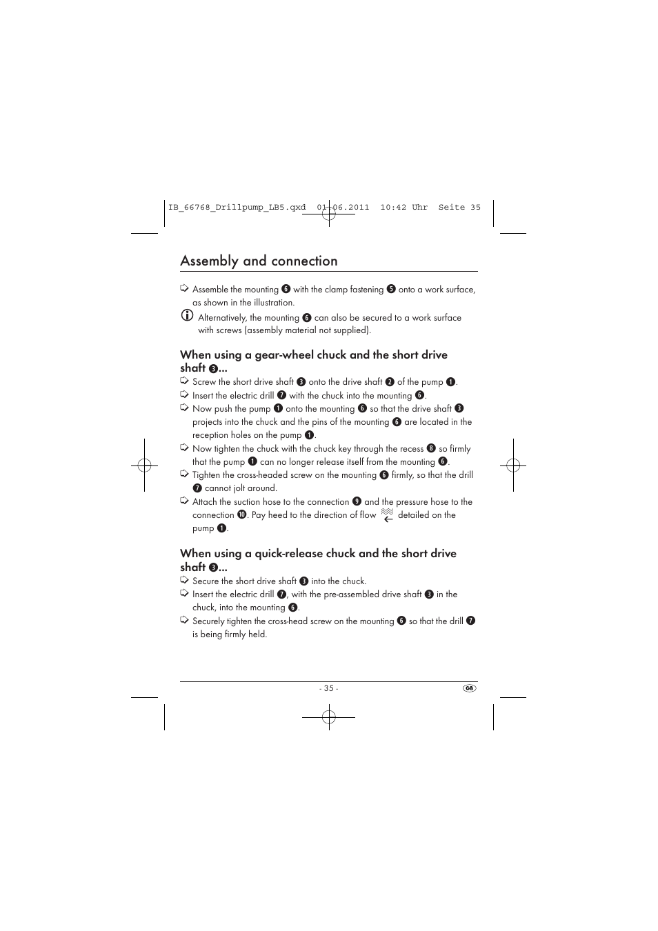 Assembly and connection | Powerfix DRILL PUMP User Manual | Page 37 / 52