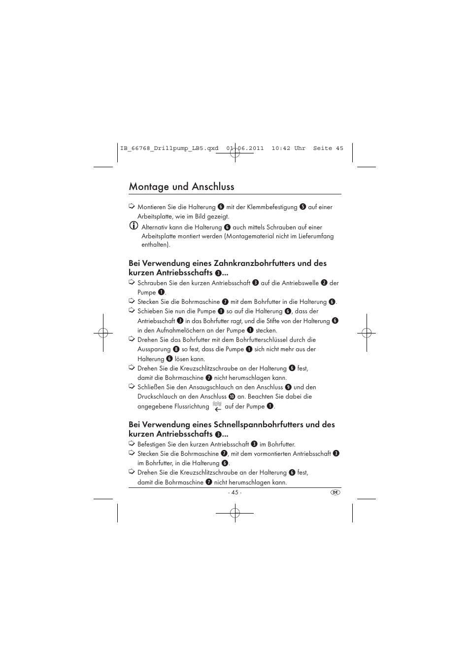 Montage und anschluss | Powerfix DRILL PUMP User Manual | Page 47 / 52