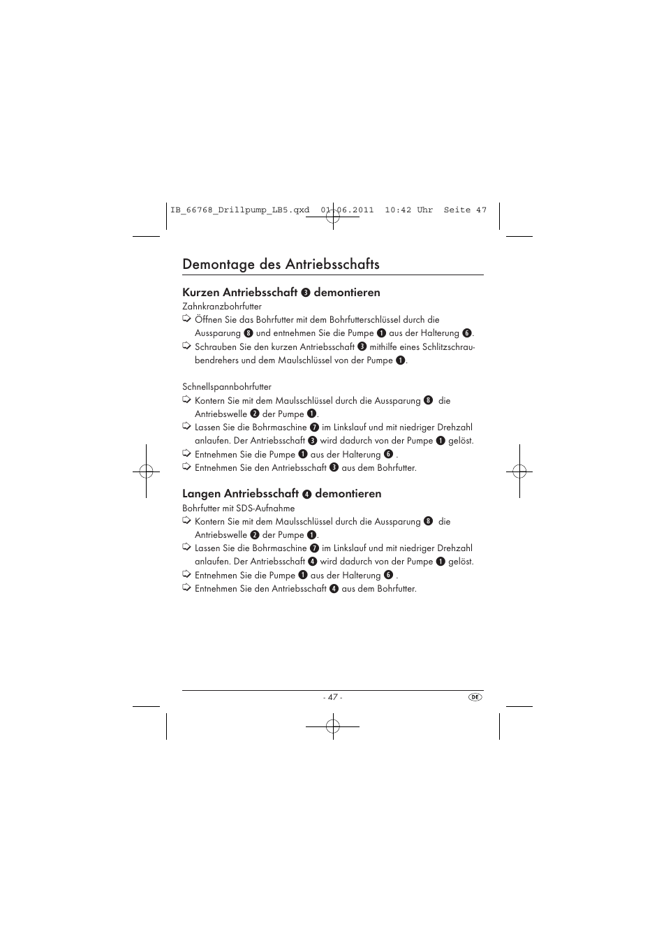 Demontage des antriebsschafts | Powerfix DRILL PUMP User Manual | Page 49 / 52