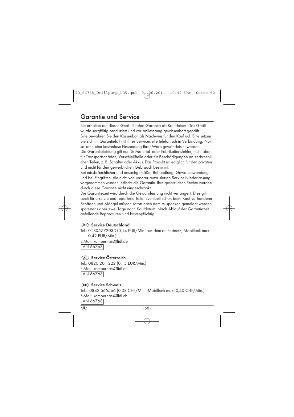 Garantie und service | Powerfix DRILL PUMP User Manual | Page 52 / 52