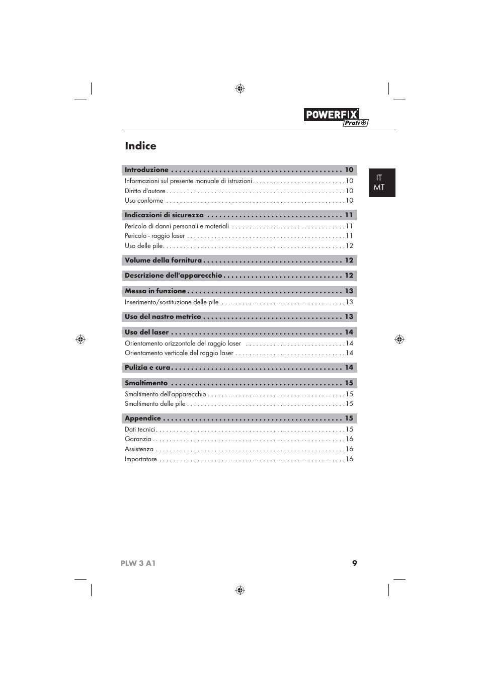 Indice, It mt | Powerfix PLW 3 A1 User Manual | Page 11 / 42