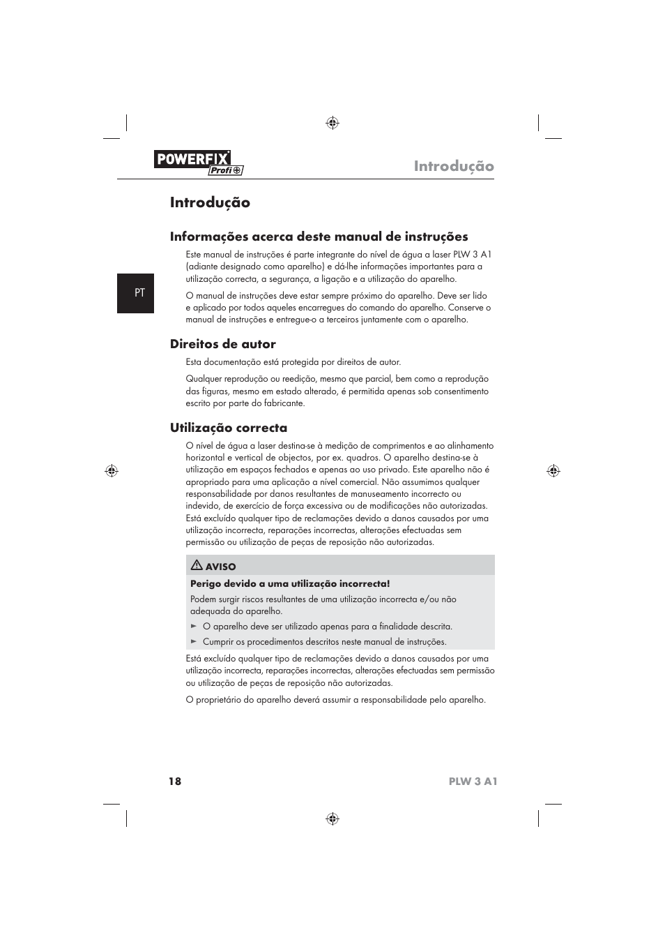 Introdução, Informações acerca deste manual de instruções, Direitos de autor | Utilização correcta | Powerfix PLW 3 A1 User Manual | Page 20 / 42