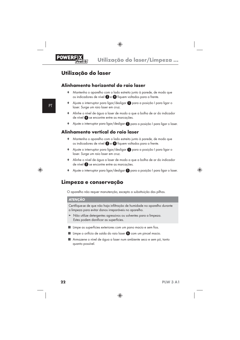 Utilização do laser/limpeza, Utilização do laser, Limpeza e conservação | Alinhamento horizontal do raio laser, Alinhamento vertical do raio laser | Powerfix PLW 3 A1 User Manual | Page 24 / 42