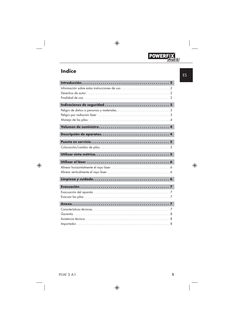 Indice | Powerfix PLW 3 A1 User Manual | Page 3 / 42