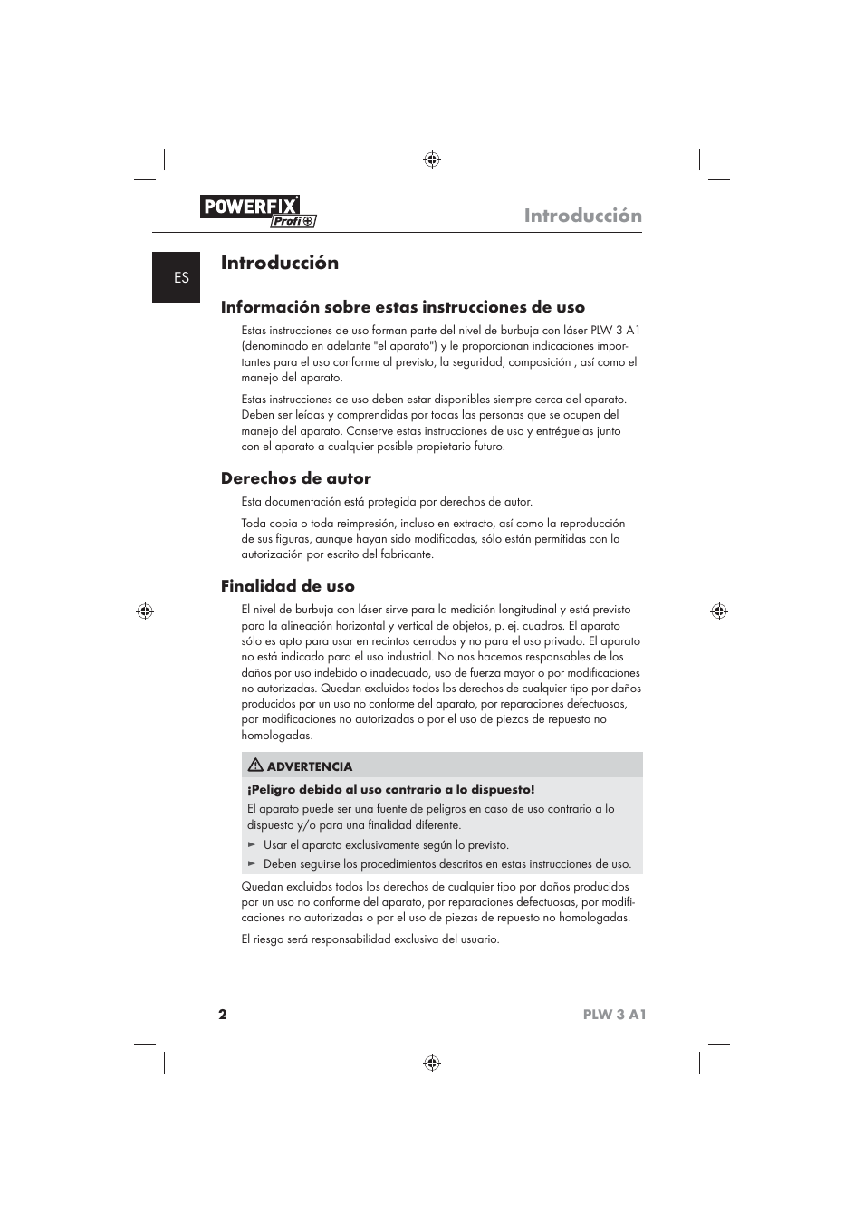 Introducción, Información sobre estas instrucciones de uso, Derechos de autor | Finalidad de uso | Powerfix PLW 3 A1 User Manual | Page 4 / 42