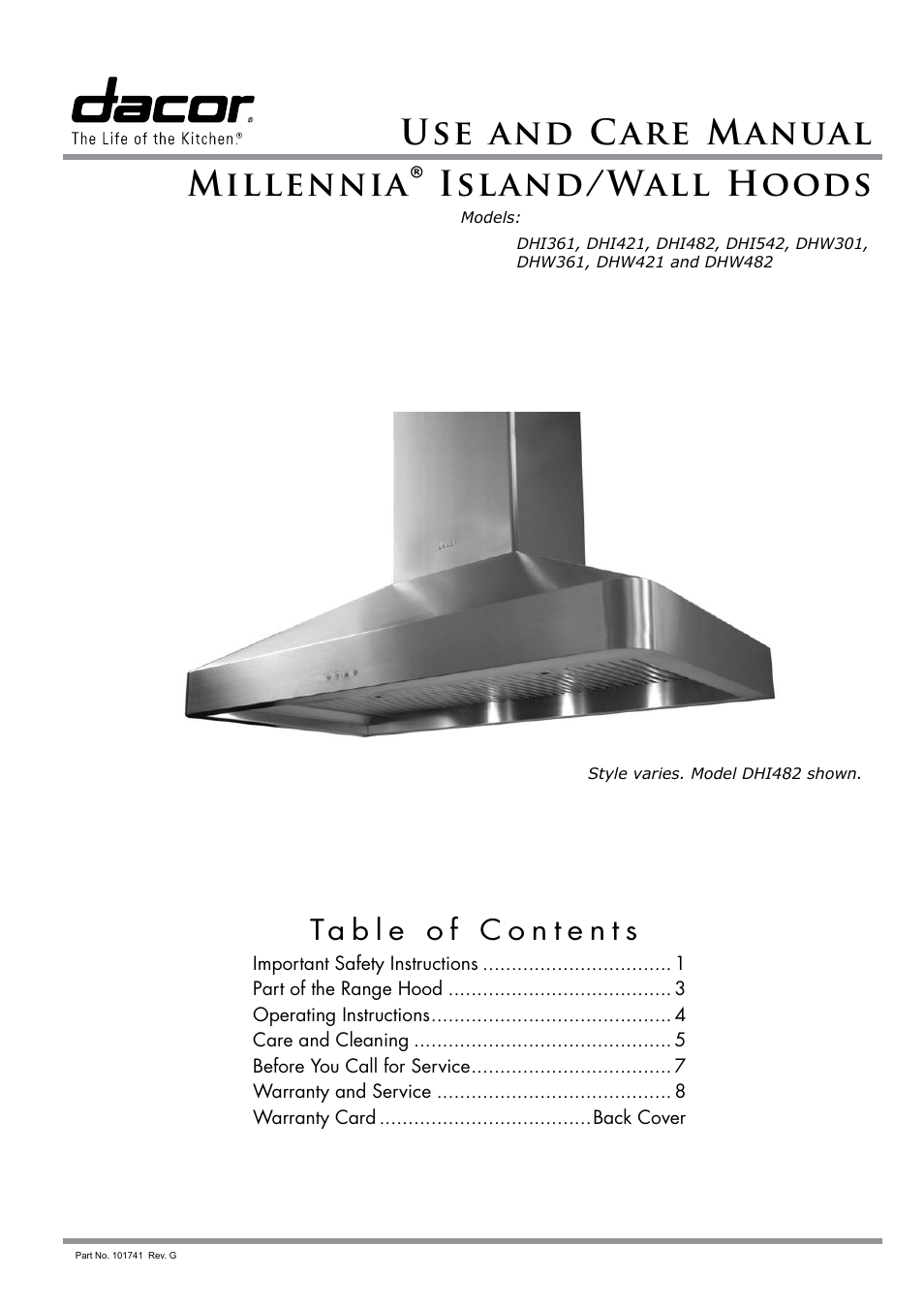 Dacor MILLENNIA DHW482 User Manual | 12 pages