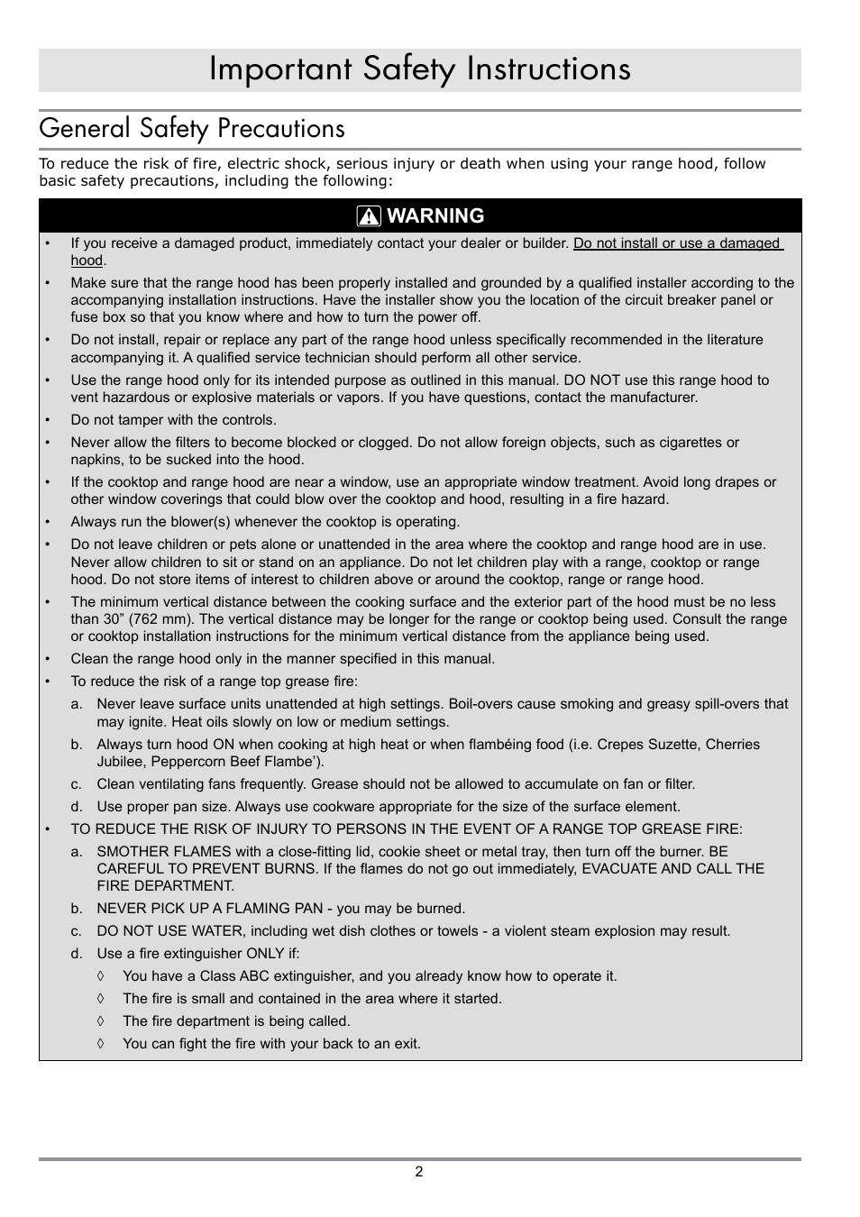 Important safety instructions, General safety precautions, Warning | Dacor MILLENNIA DHW482 User Manual | Page 4 / 12