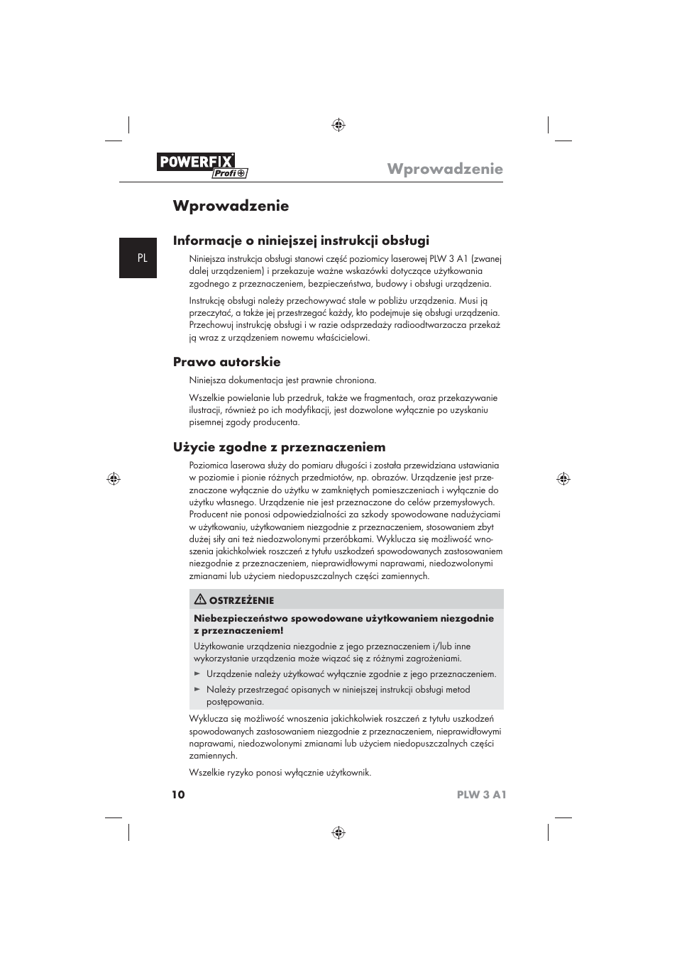 Wprowadzenie, Informacje o niniejszej instrukcji obsługi, Prawo autorskie | Użycie zgodne z przeznaczeniem | Powerfix PLW 3 A1 User Manual | Page 12 / 58