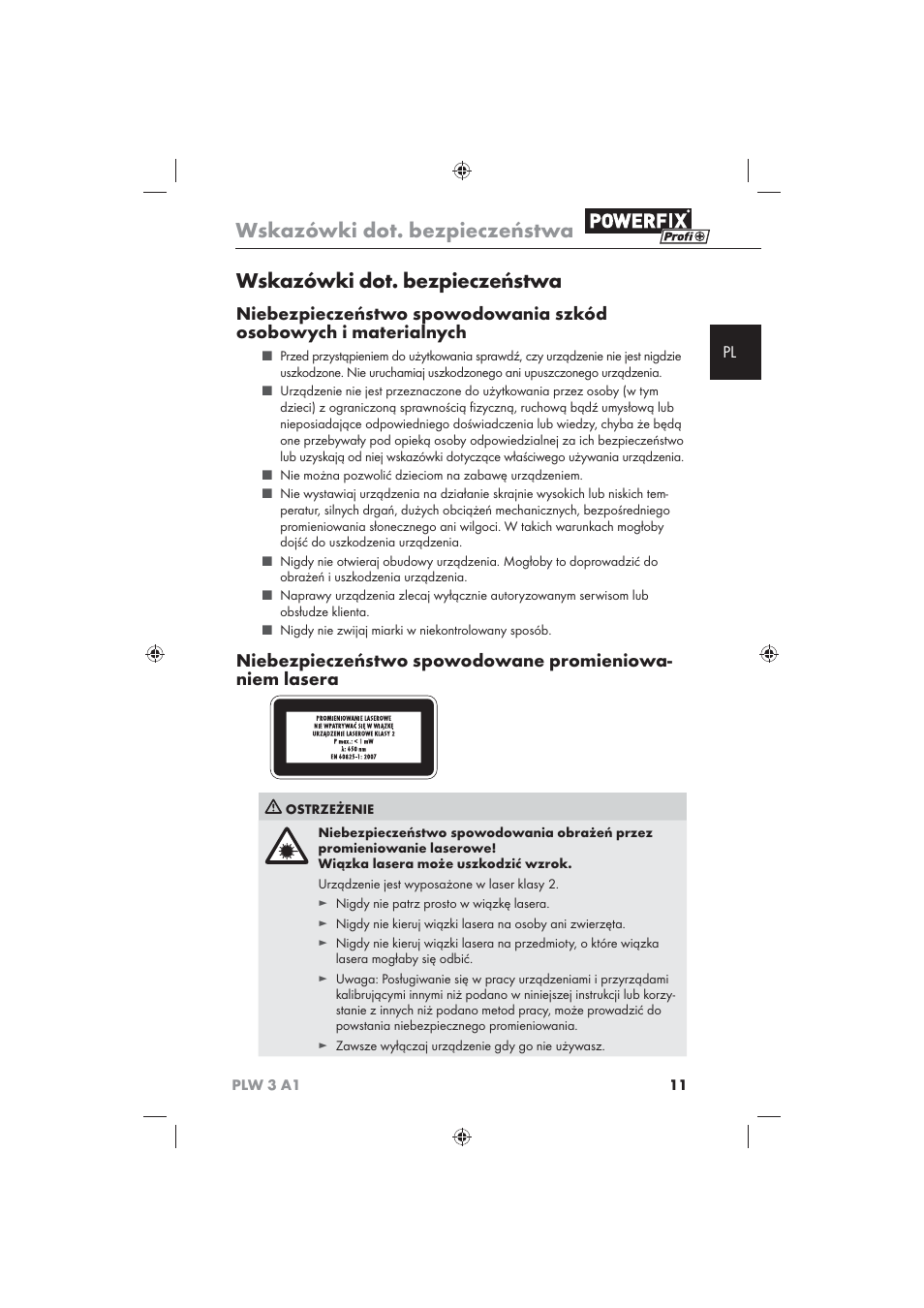 Wskazówki dot. bezpieczeństwa | Powerfix PLW 3 A1 User Manual | Page 13 / 58