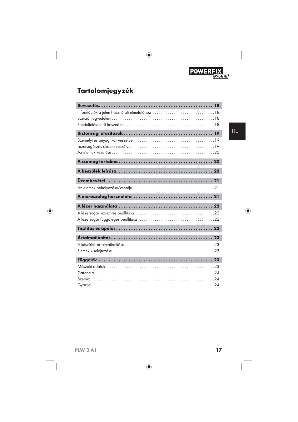 Tartalomjegyzék | Powerfix PLW 3 A1 User Manual | Page 19 / 58