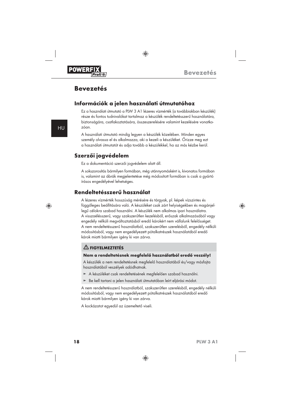 Bevezetés, Információk a jelen használati útmutatóhoz, Szerzői jogvédelem | Rendeltetésszerű használat | Powerfix PLW 3 A1 User Manual | Page 20 / 58