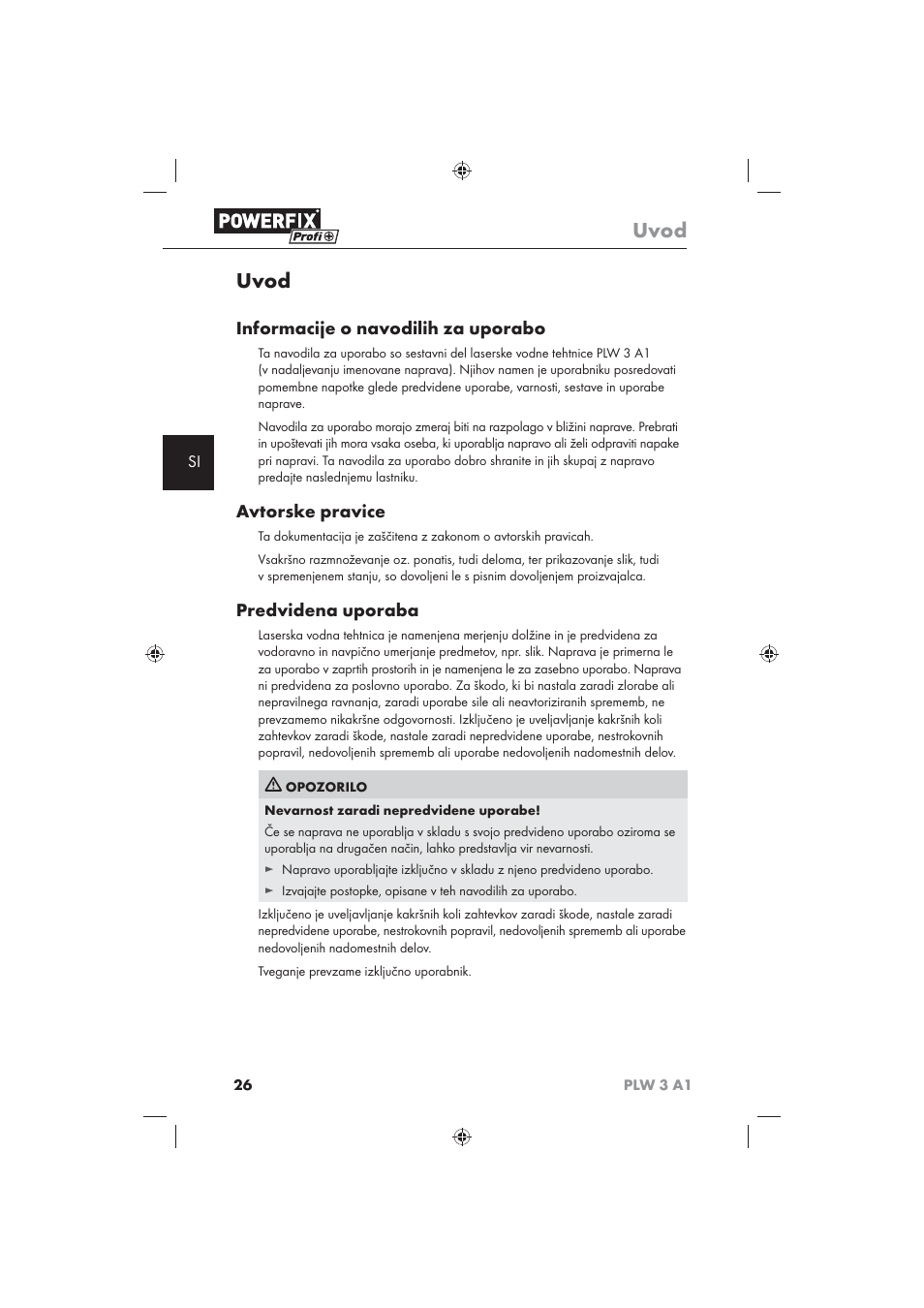 Uvod, Informacije o navodilih za uporabo, Avtorske pravice | Predvidena uporaba | Powerfix PLW 3 A1 User Manual | Page 28 / 58