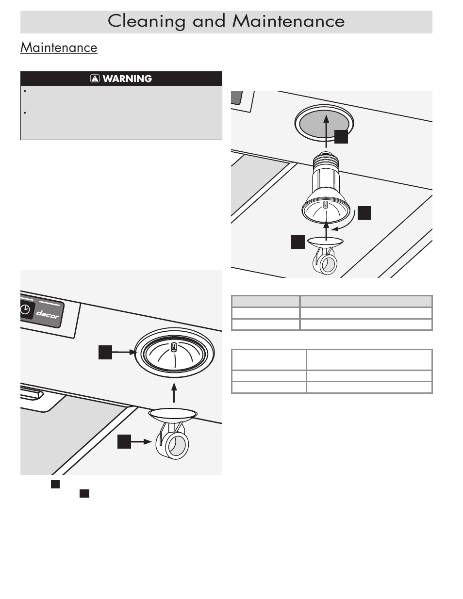 Cleaning and maintenance, Maintenance | Dacor EH54 User Manual | Page 8 / 12