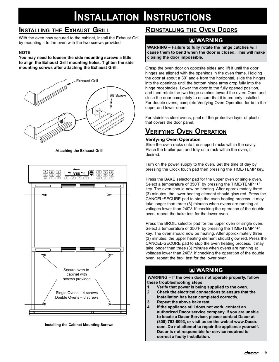 Nstallation, Nstructions | Dacor MCS130 User Manual | Page 11 / 16