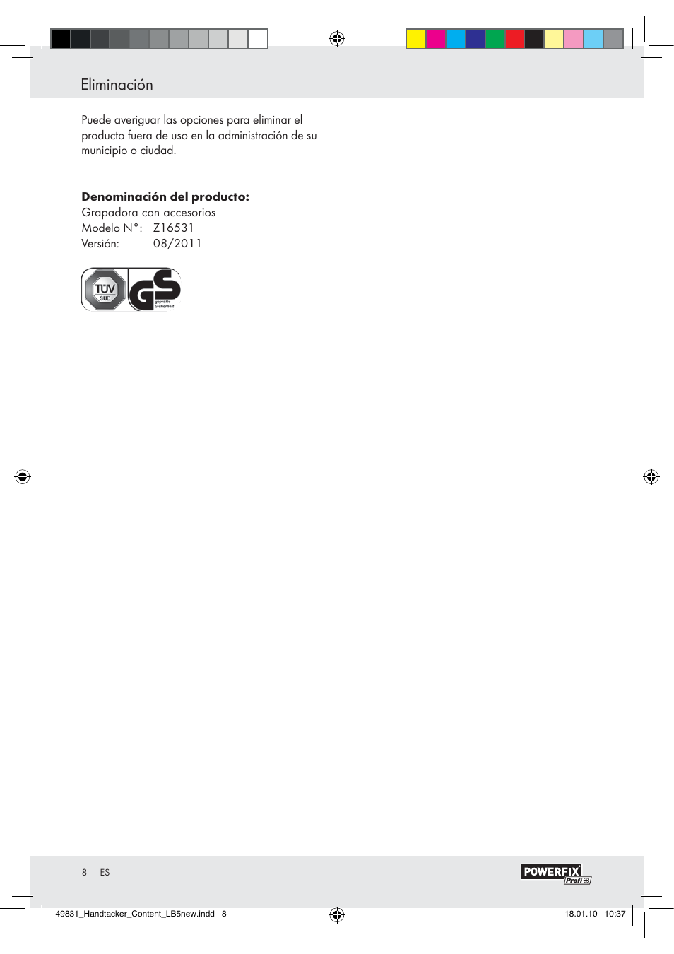 Eliminación | Powerfix  Z16531 User Manual | Page 6 / 19