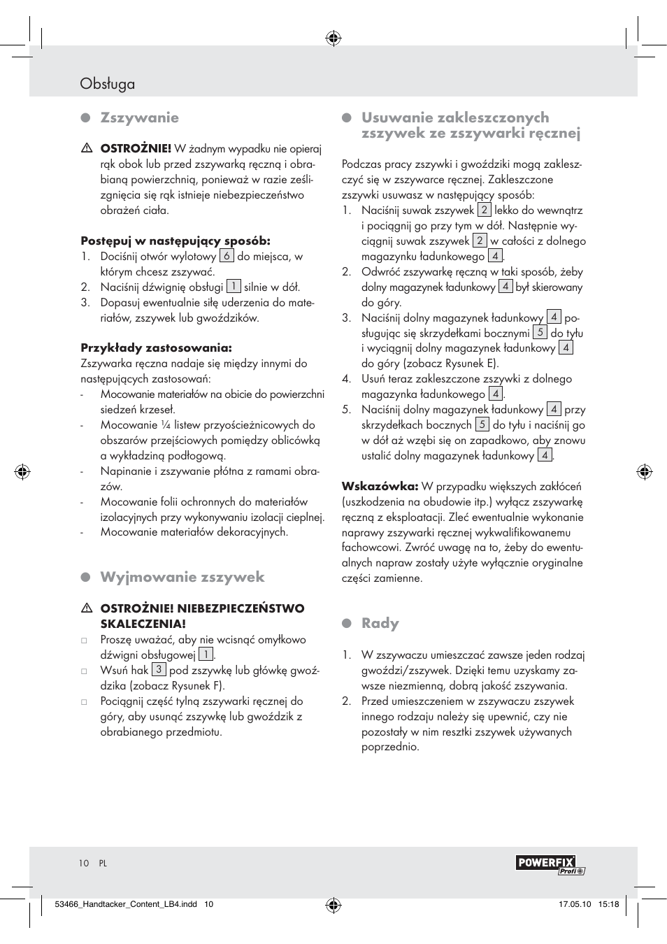 Obsługa, Zszywanie, Wyjmowanie zszywek | Rady | Powerfix  Z16531 User Manual | Page 8 / 25