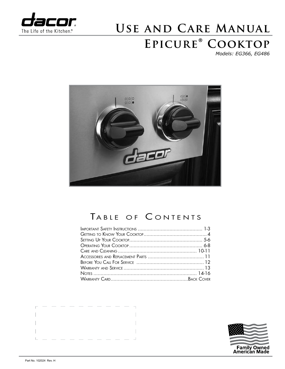 Dacor EPICURE EG486 User Manual | 20 pages