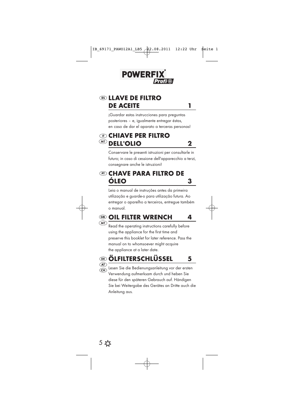 Powerfix OIL FILTER WRENCH User Manual | 7 pages