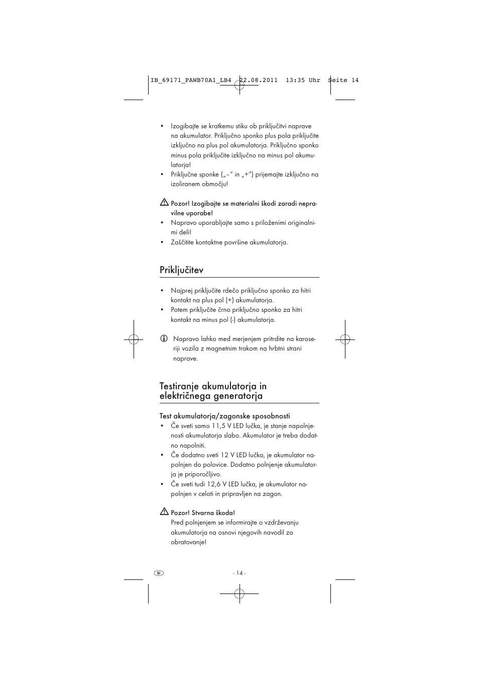 Priključitev | Powerfix PAWB 70 A1 User Manual | Page 16 / 30