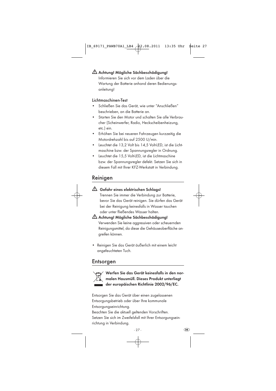 Reinigen, Entsorgen | Powerfix PAWB 70 A1 User Manual | Page 29 / 30