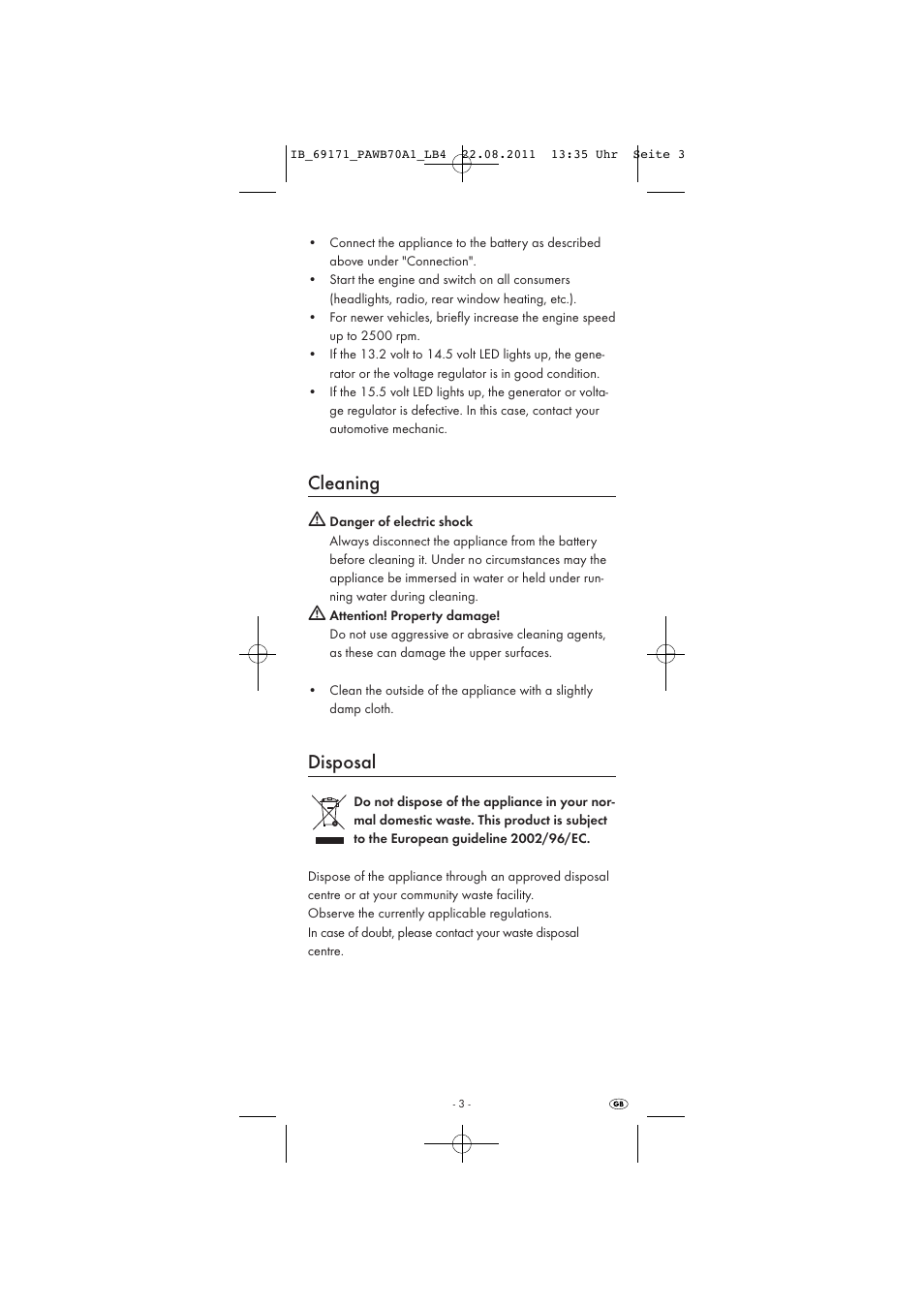 Cleaning, Disposal | Powerfix PAWB 70 A1 User Manual | Page 5 / 30