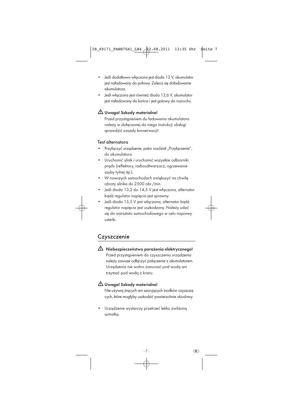 Czyszczenie | Powerfix PAWB 70 A1 User Manual | Page 9 / 30