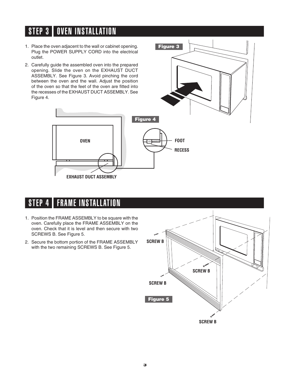 Step 3 oven installation, Step 4 frame installation | Dacor AOMTK27 User Manual | Page 3 / 4