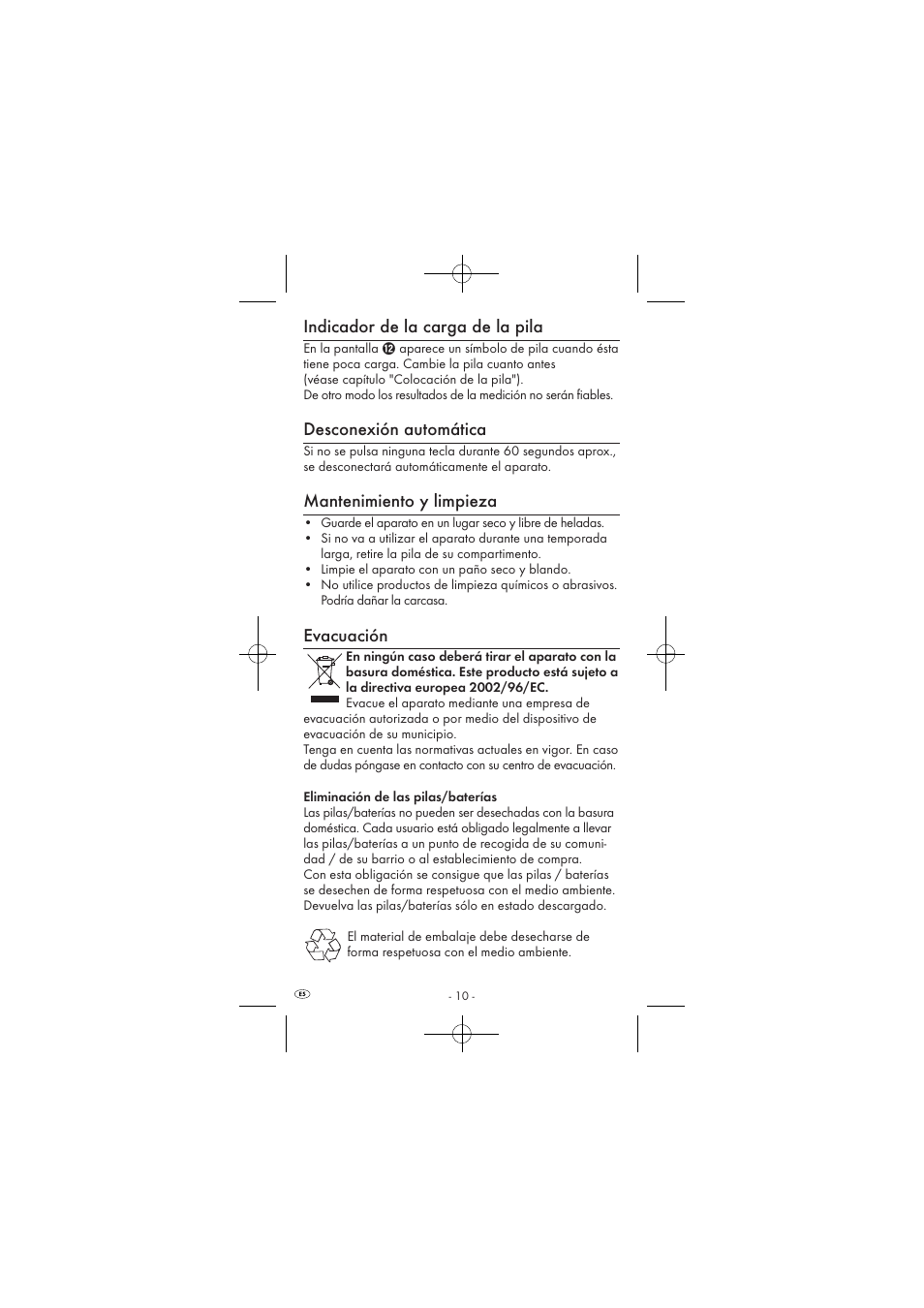 Indicador de la carga de la pila, Desconexión automática, Mantenimiento y limpieza | Evacuación | Powerfix KH 2927-1 User Manual | Page 12 / 62