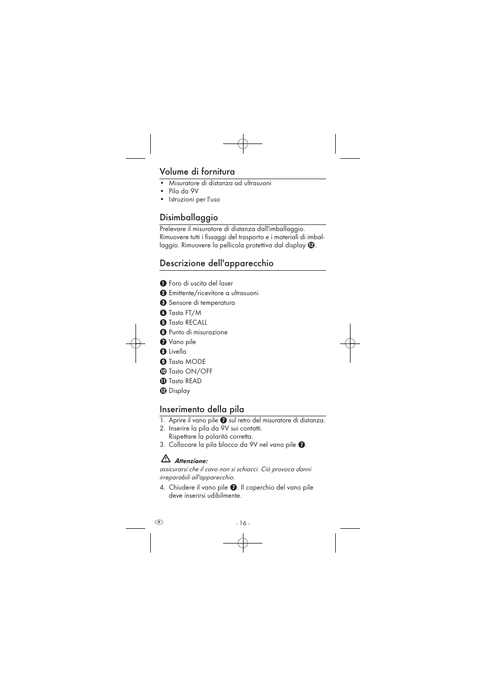 Volume di fornitura, Disimballaggio, Descrizione dell'apparecchio | Inserimento della pila | Powerfix KH 2927-1 User Manual | Page 18 / 62