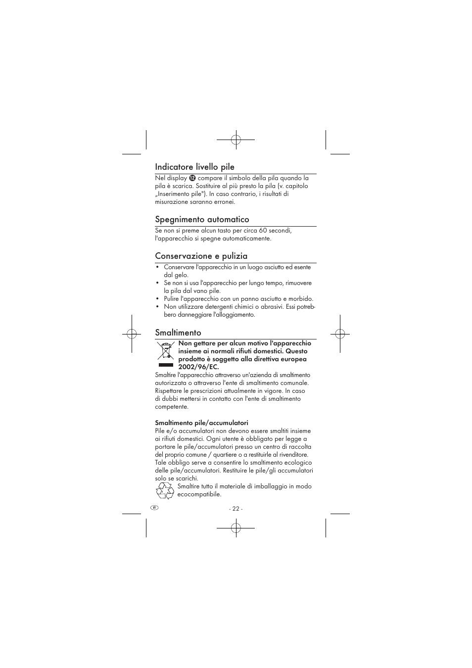Indicatore livello pile, Spegnimento automatico, Conservazione e pulizia | Smaltimento | Powerfix KH 2927-1 User Manual | Page 24 / 62