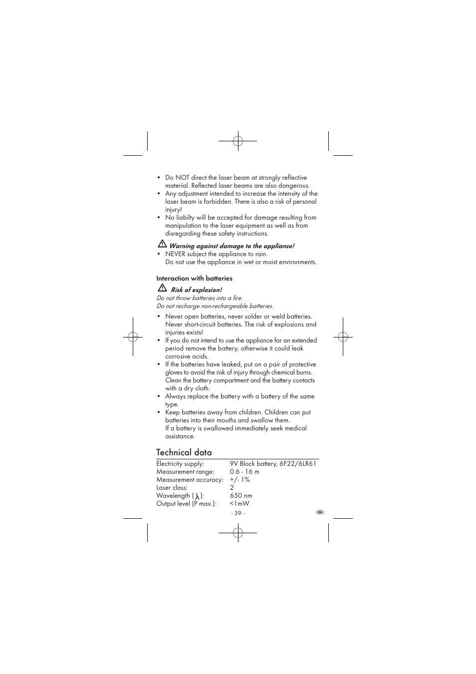 Technical data | Powerfix KH 2927-1 User Manual | Page 41 / 62