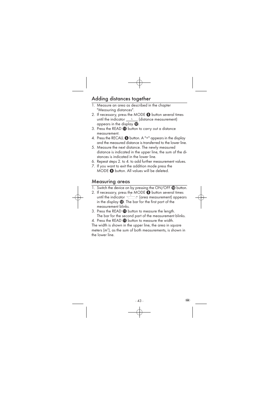Adding distances together, Measuring areas | Powerfix KH 2927-1 User Manual | Page 45 / 62